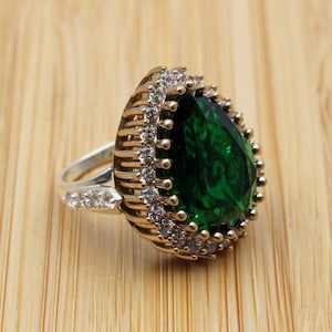 Handmade Emerald Ring, 925k Sterling Silver, Ottoman Style