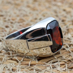 Mens Handmade Ring, Turkish Handmade Silver Men Ring, Ottoman Men Ring, Ruby Ring, Men's Jewelry, Gift for Him, 925k Sterling Silver Ring