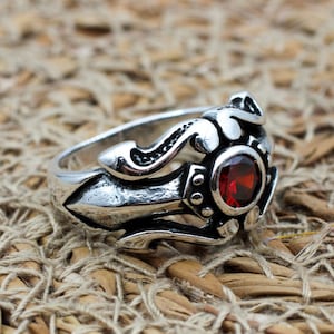 Mens Handmade Ring, Turkish Handmade Silver Men Ring, Ottoman Men Ring, Ruby Ring, Men&#39;s Jewelry, Gift for Him, 925k Sterling Silver Ring