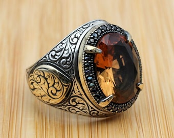 Alexandrite Ring, Men Handmade Ring, Turkish Handmade Silver Mens Ring, Ottoman Ring, Men&#39;s Jewelry, Alexandrite, 925k Sterling Silver Ring