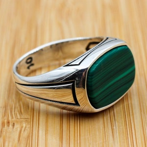 Malachite Men's Ring, Handmade Ring, Turkish Handmade Silver Men Ring, Ottoman Ring, Men's Jewelry, Gift for Him, 925 Sterling Silver Ring