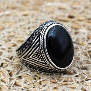 Onyx Men's Ring, Ottoman Men's Ring, Handmade Men's Ring, Turkish Handmade Men's Ring, Men's Jewelry, Gift for Him, 925 Sterling Silver