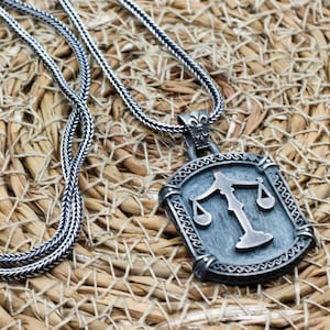 Men&#39;s Necklace, Mens Pendant, Ottoman Necklace, Scales of Justice Handmade Necklace, Mens Jewelry, Gift for Him, 925 Sterling Silver,