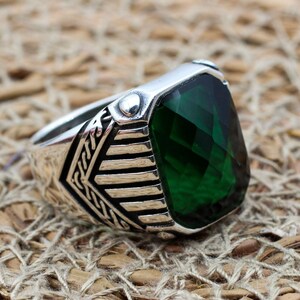 Emerald Men&#39;s Ring, Ottoman Men&#39;s Ring, Handmade Men&#39;s Ring, Turkish Handmade Men&#39;s Ring, Men&#39;s Jewelry, Gift for Him, 925 Sterling Silver