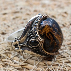 Petersite Men&#39;s Ring, Handmade Ring, Turkish Handmade Silver Men Ring, Ottoman Ring, Men&#39;s Jewelry, Gift for Him, 925 Sterling Silver Ring