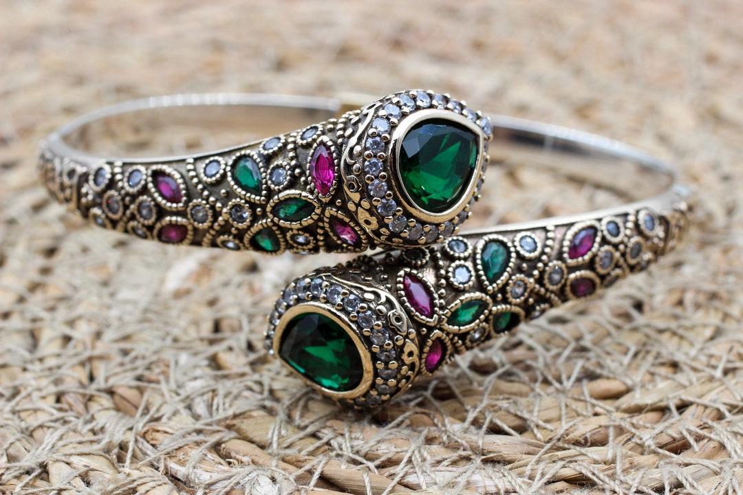 Emerald Bracelet, Ottoman Bracelet, Handmade Bracelet, Bangle Cuff ...