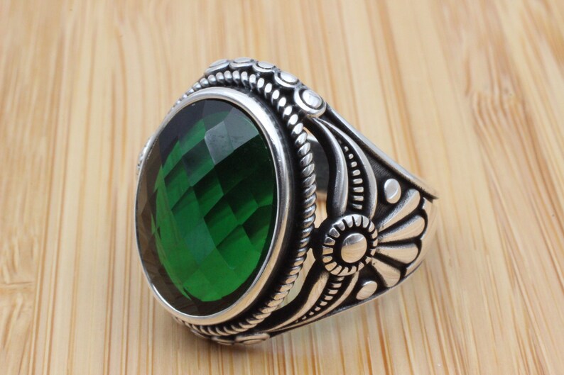 Ottoman Men Ring Turkish Handmade Silver Men Ring 925k Sterling Silver Ring Men/'s Jewelry Mens Handmade Ring Emerald Ring Gift for Him
