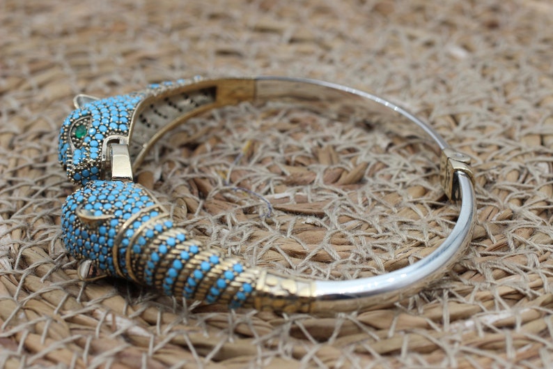Turquoise Bracelet, Tiger Bracelet, Handmade Bracelet, Bangle Cuff, Turkish Handmade, Ottoman Bracelet, Gift For Her, 925k Sterling Silver image 4