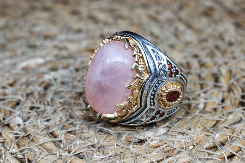 Handmade Rose Quartz Ring: Turkish Sterling Silver Ottoman Mens Jewelry ...