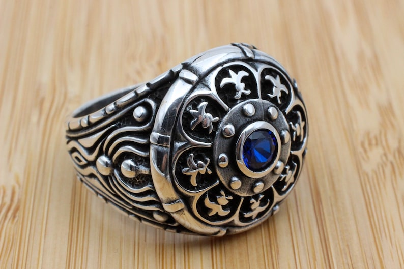 Gift for Him Men/'s Jewelry Ottoman Ring Turkish Handmade Silver Men Ring 925k Sterling Silver Ring Mens Handmade Ring Sapphire Ring