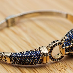 Sapphire Tiger Bracelet: Handmade Sterling Silver Ottoman Cuff