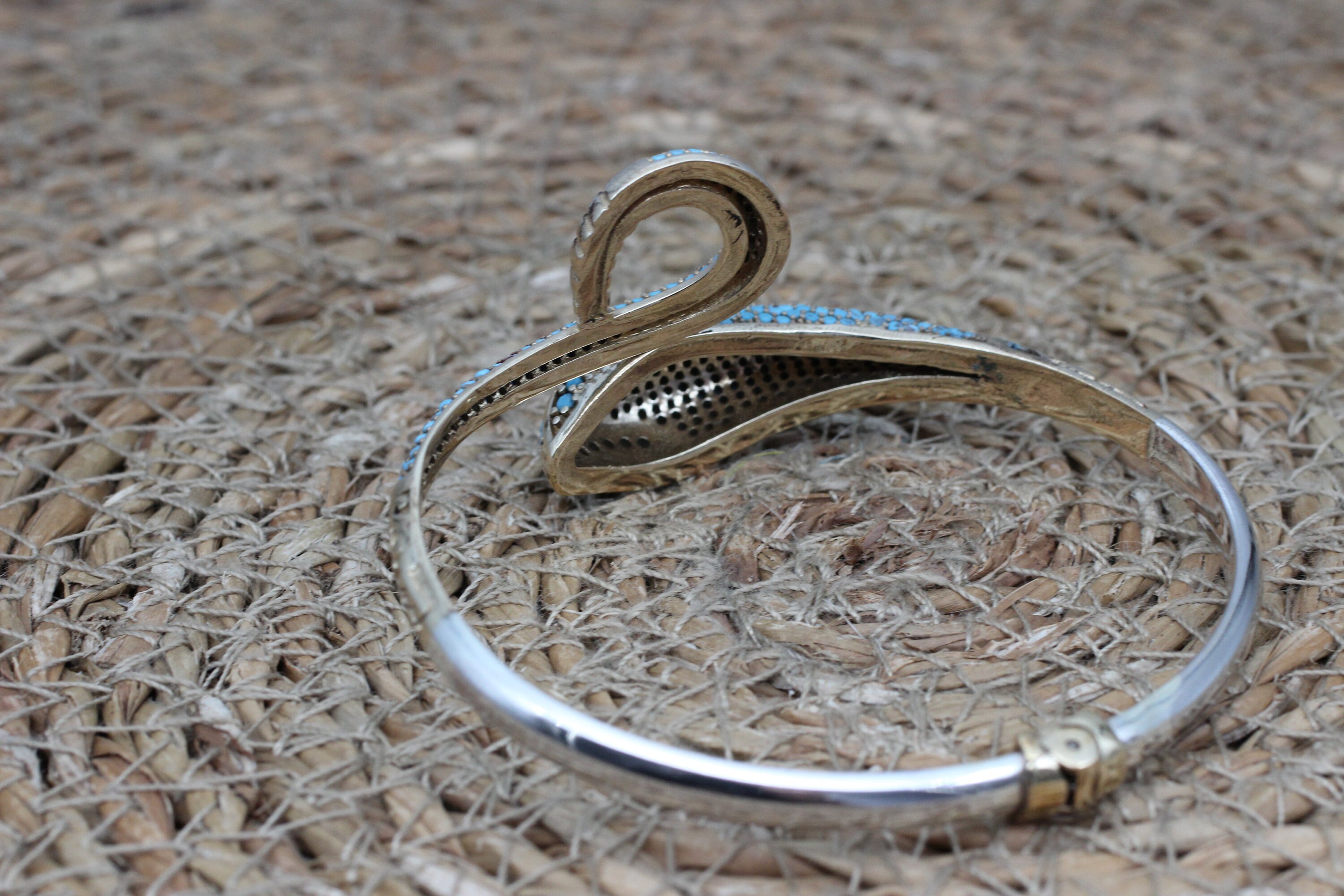 Turquoise Snake Bracelet: Handmade 925k Sterling Silver Bangle