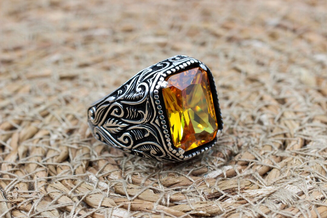 Men's Handmade Ring, Turkish Handmade Ring, Citrine Men's Ring, Ottoman ...