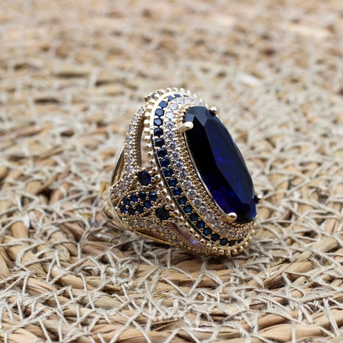 Bague ottomane en argent sterling 925 avec topaze saphir, faite main
