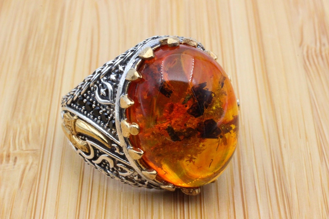Amber Ring Men's Handmade Ring Ottoman Men Ring Turkish - Etsy