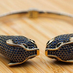 Sapphire Tiger Bracelet: Handmade 925k Sterling Silver Ottoman Cuff