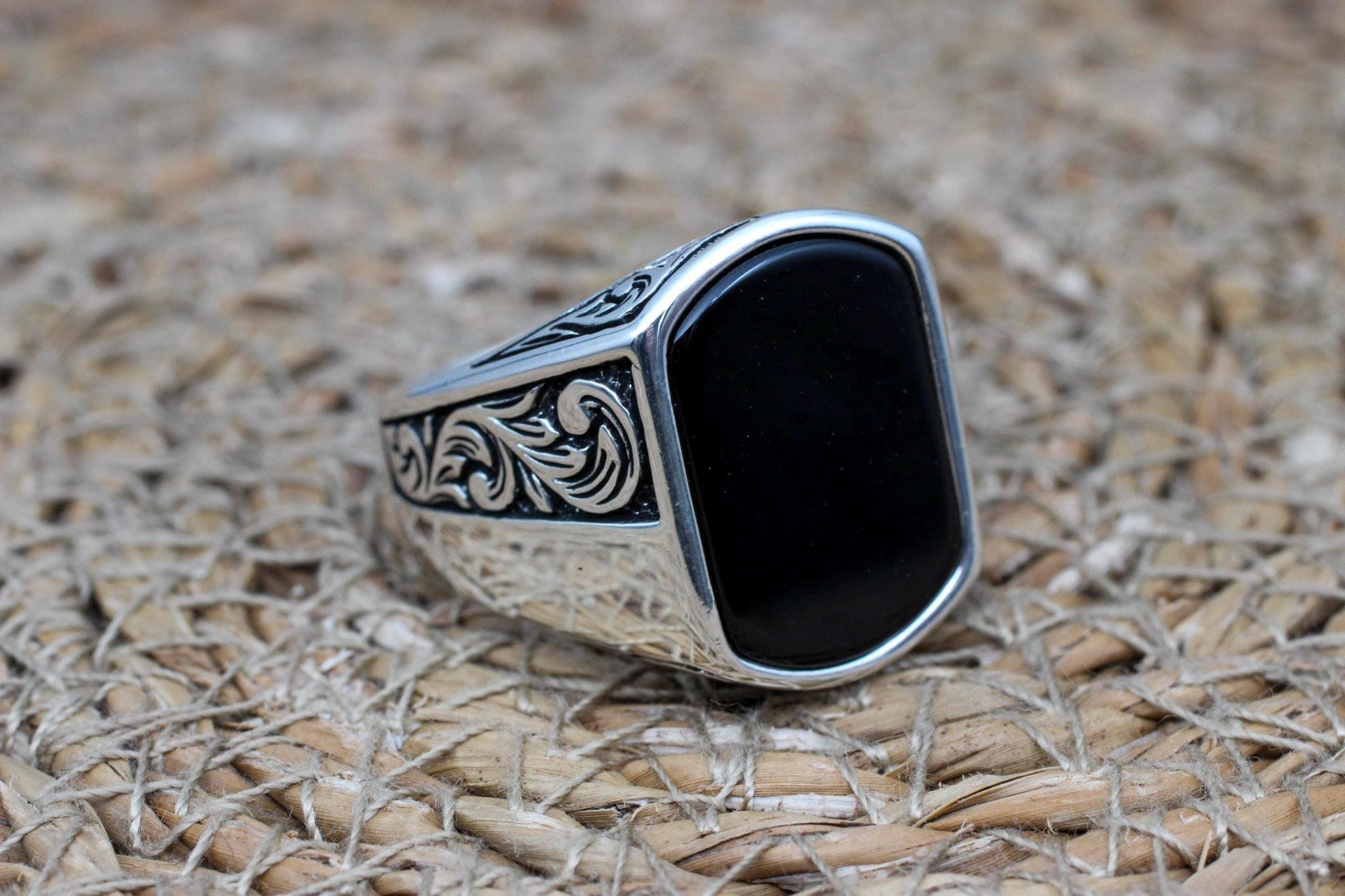 Handmade Ottoman Onyx Ring: 925 Sterling Silver Men's Jewelry