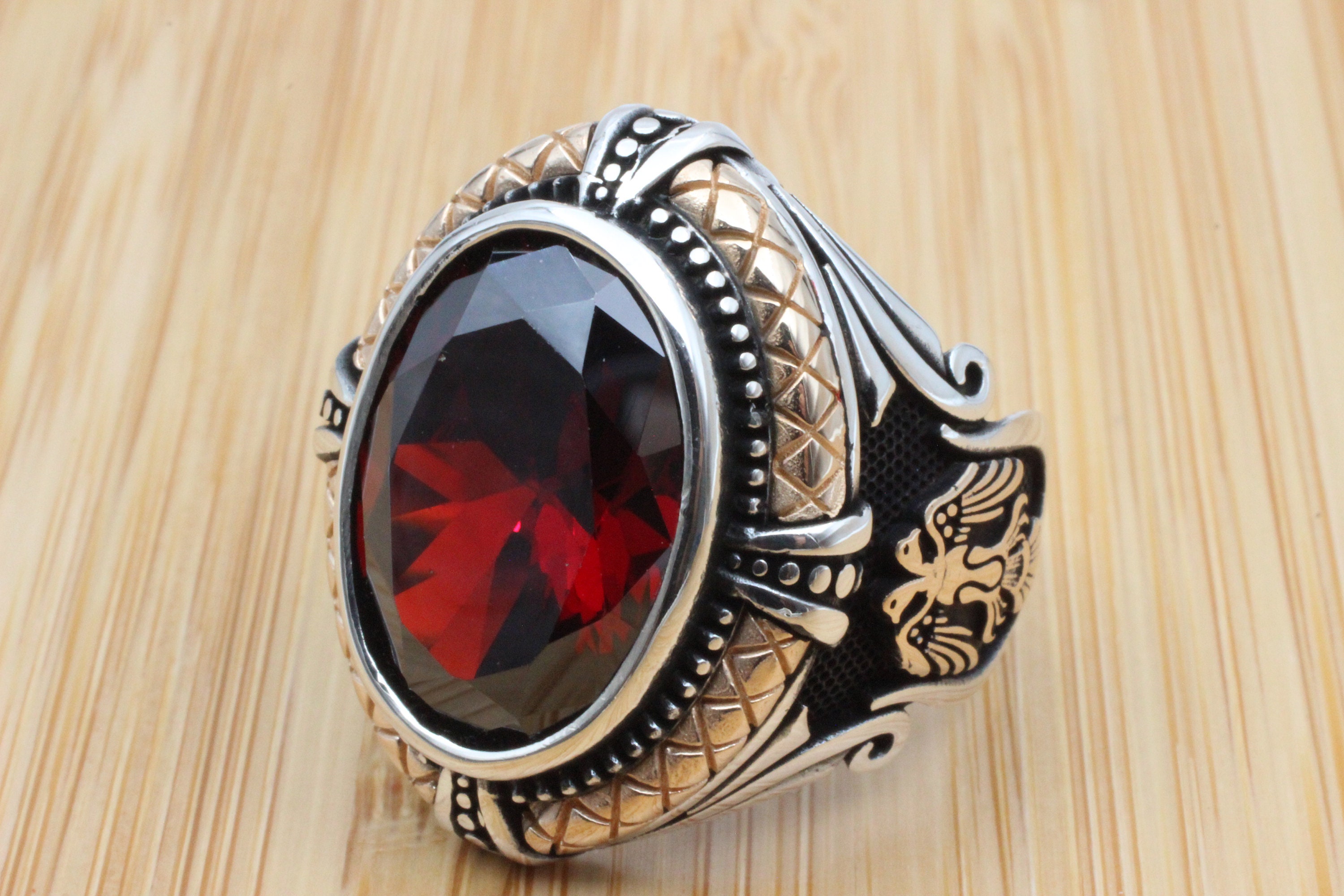 Men's Ruby Ring Handmade Ring Turkish Handmade Silver | Etsy