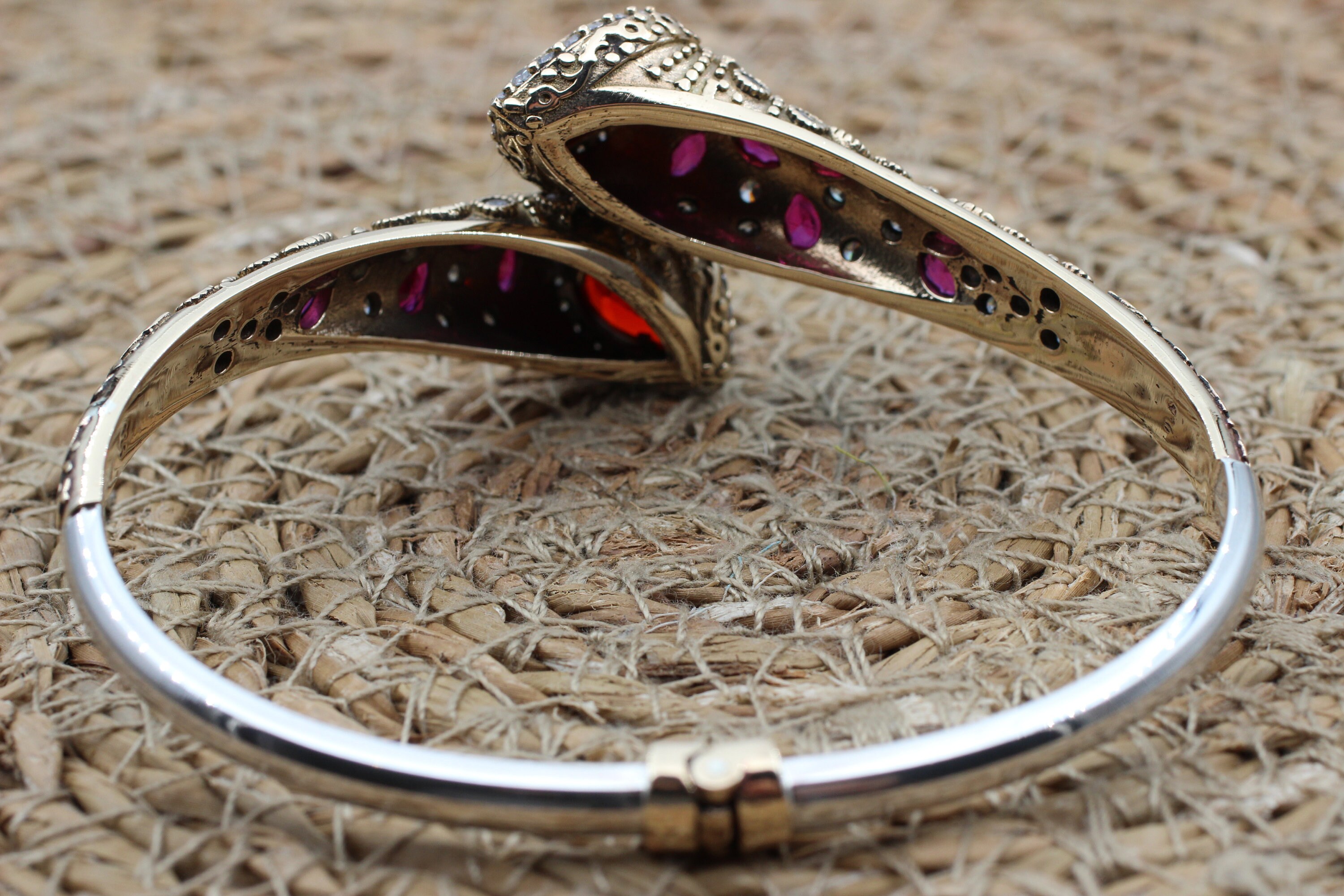 Buy Handmade Ottoman Ruby Bracelet: 925k Sterling Silver Bangle