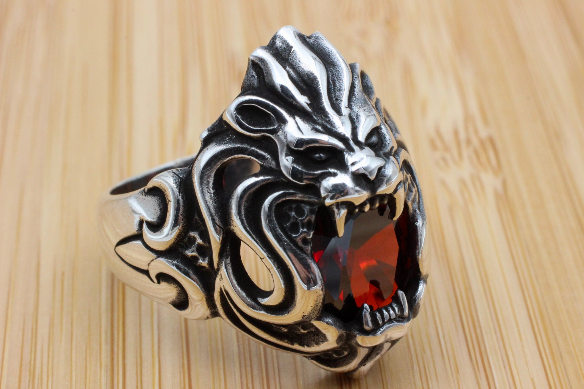 Handmade Sterling Silver Lion Ring: Ruby Animal Wrap Ring - Etsy