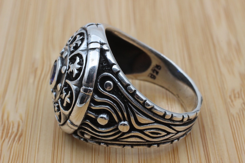 Gift for Him Men/'s Jewelry Ottoman Ring Turkish Handmade Silver Men Ring 925k Sterling Silver Ring Mens Handmade Ring Sapphire Ring