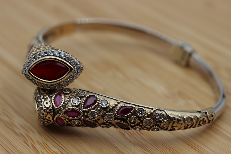Ruby Bracelet, Ottoman Bracelet, Handmade Bracelet, Bangle Cuff, Bangle Bracelet, Turkish Handmade, Gift For Her, 925k Sterling Silver, Ruby image 3