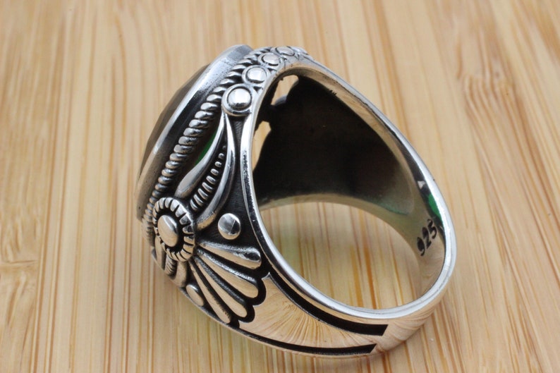 Ottoman Men Ring Turkish Handmade Silver Men Ring 925k Sterling Silver Ring Men/'s Jewelry Mens Handmade Ring Emerald Ring Gift for Him