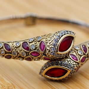 Ruby Bracelet, Ottoman Bracelet, Handmade Bracelet, Bangle Cuff, Bangle Bracelet, Turkish Handmade, Gift For Her, 925k Sterling Silver, Ruby image 1