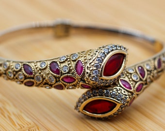 Ruby Bracelet, Ottoman Bracelet, Handmade Bracelet, Bangle Cuff, Bangle Bracelet, Turkish Handmade, Gift For Her, 925k Sterling Silver, Ruby