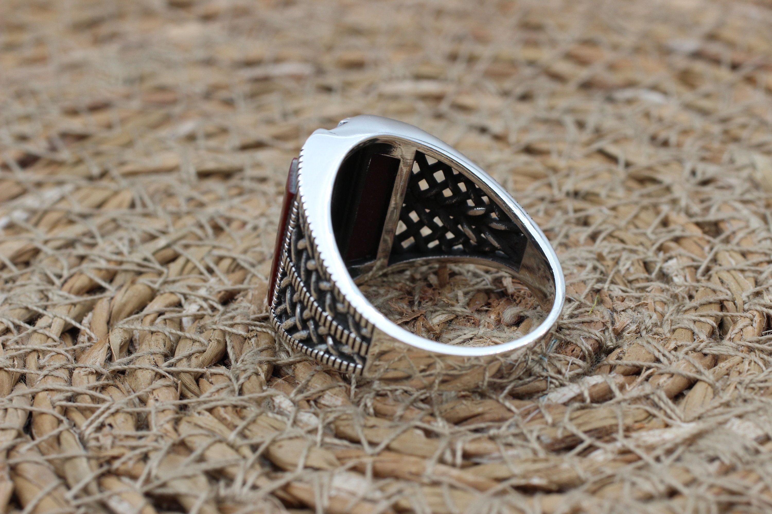 ハンドメイドの瑪瑙スターリングシルバーリング：オスマントルコの男性