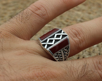 ハンドメイドの瑪瑙スターリングシルバーリング：オスマントルコの男性