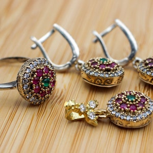 Ruby Set, Authentic Set, Handmade Set Women, Turkish Handmade, Ladies Jewelry Set, Earring, Pendant, Ladies Set, 925k Sterling Silver, Jewel