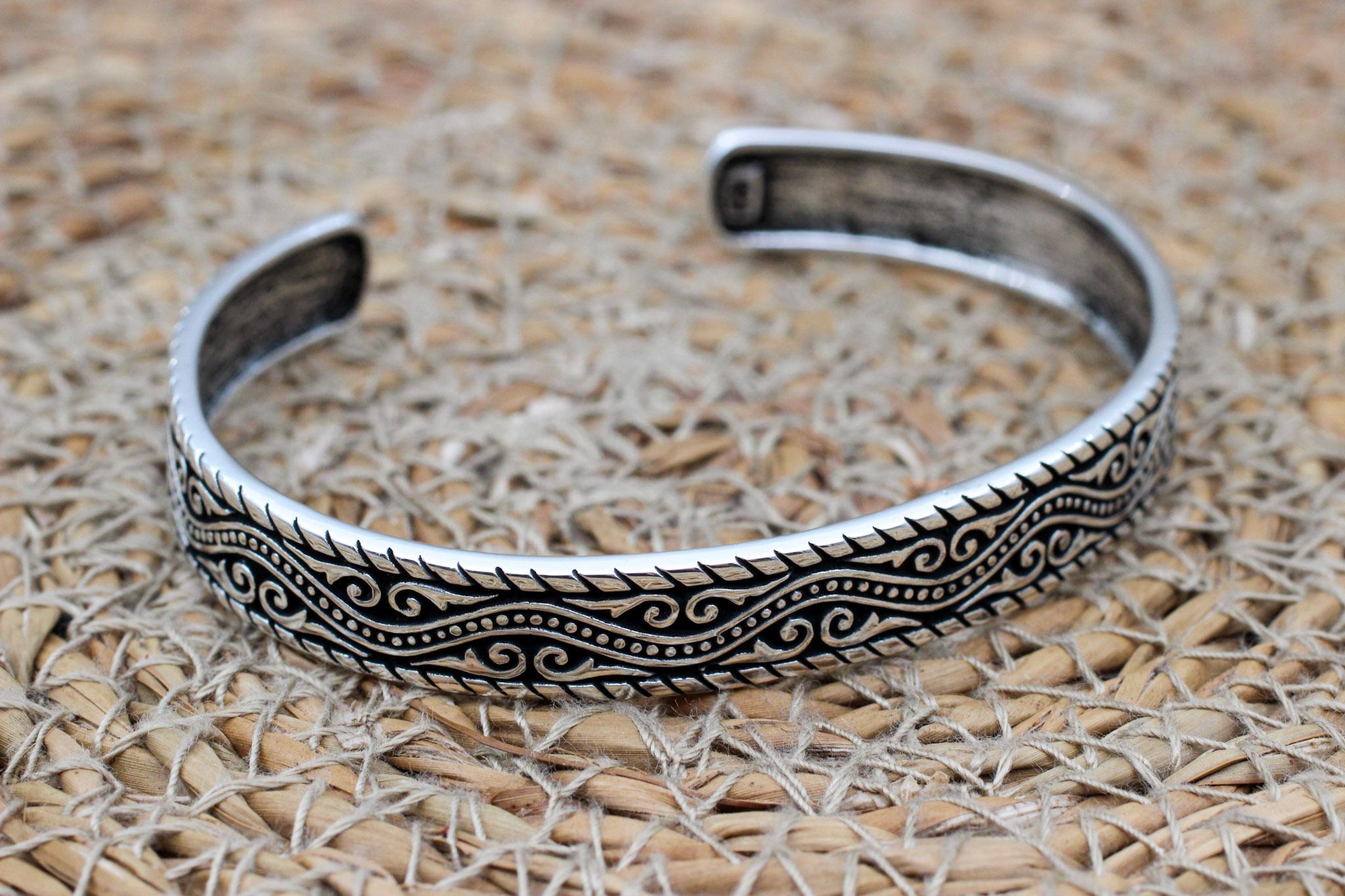 Handmade Sterling Silver Cuff Bracelet for Men: Patterned Bangle