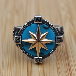 Turquoise Compass Ring Men's Ring Handmade Ring Turkish - Etsy