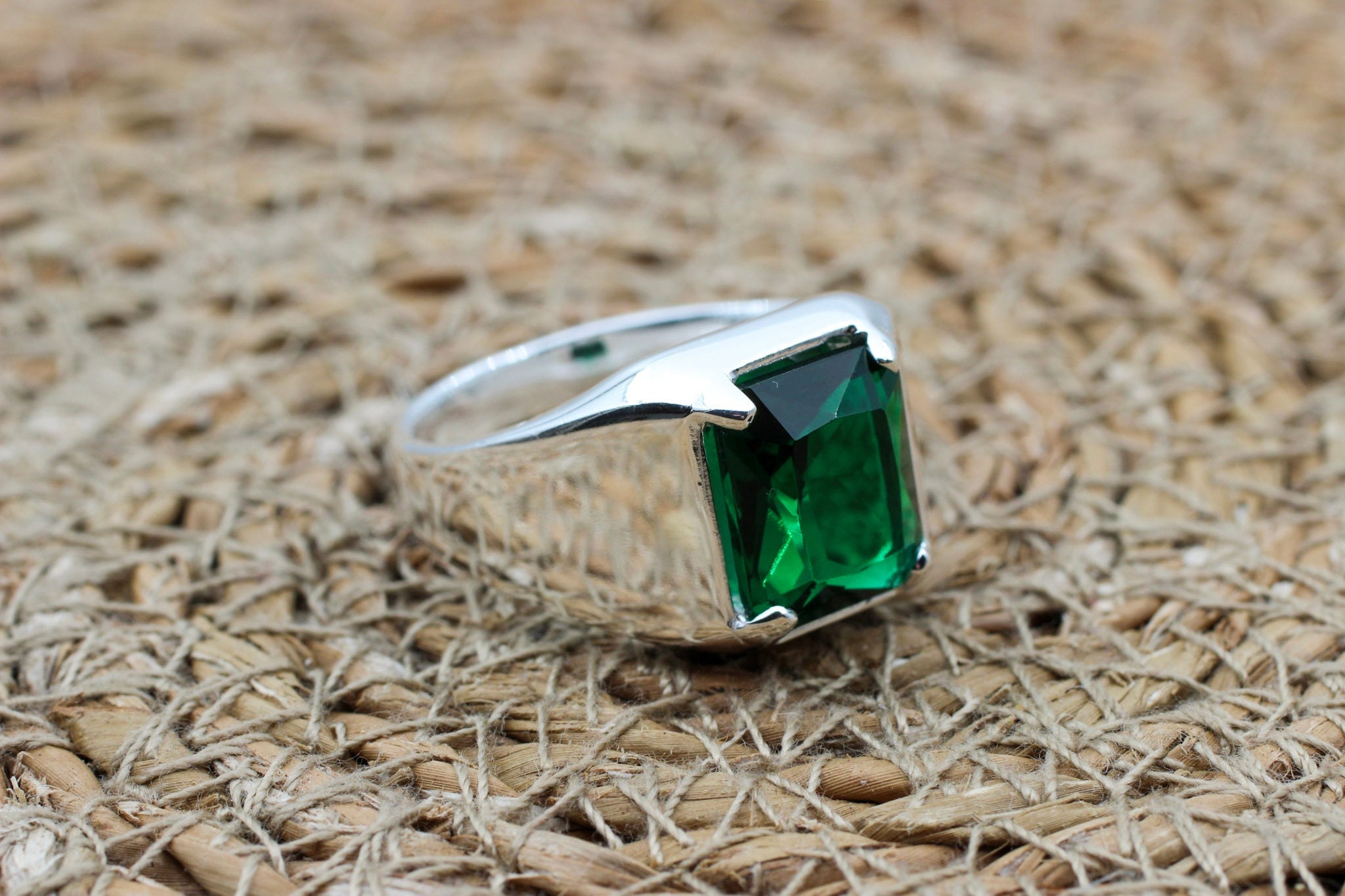 Emerald Men's Ring: Handmade Ottoman 925 Sterling Silver Jewelry