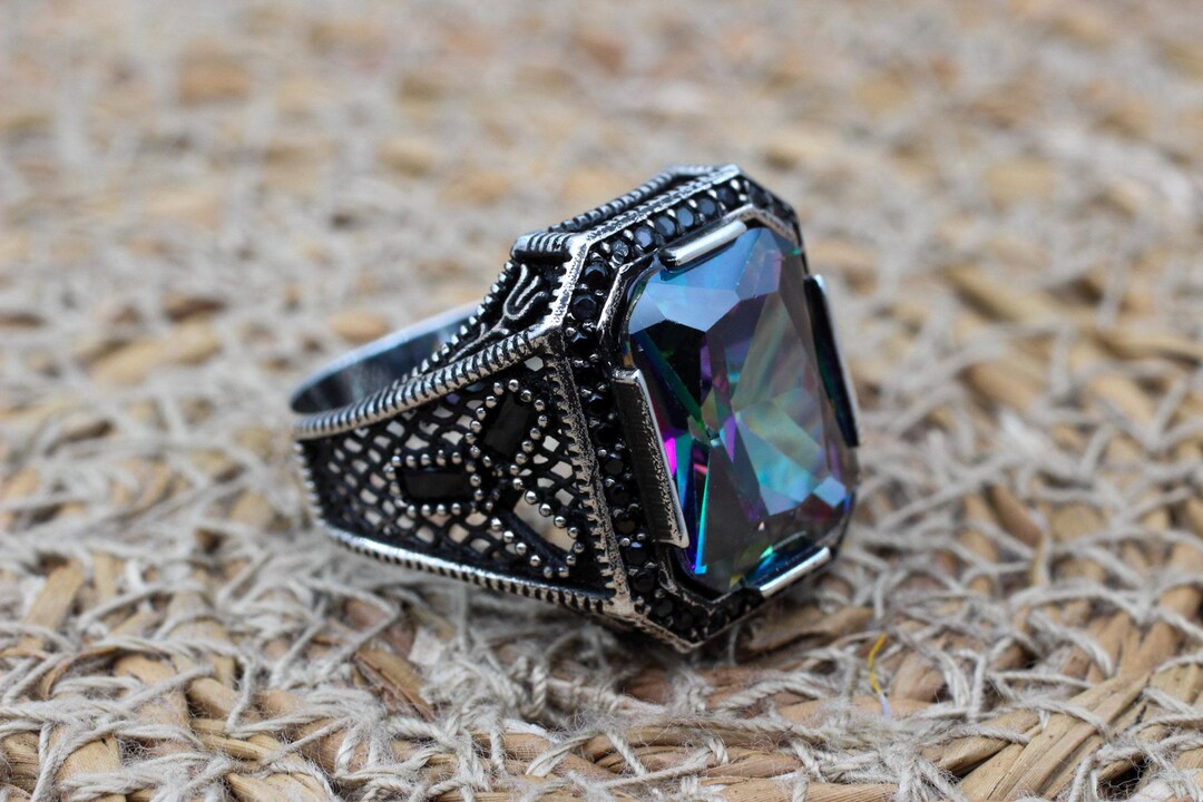 ミスティックトパーズリング：手作りトルコ製925Kスターリングシルバー