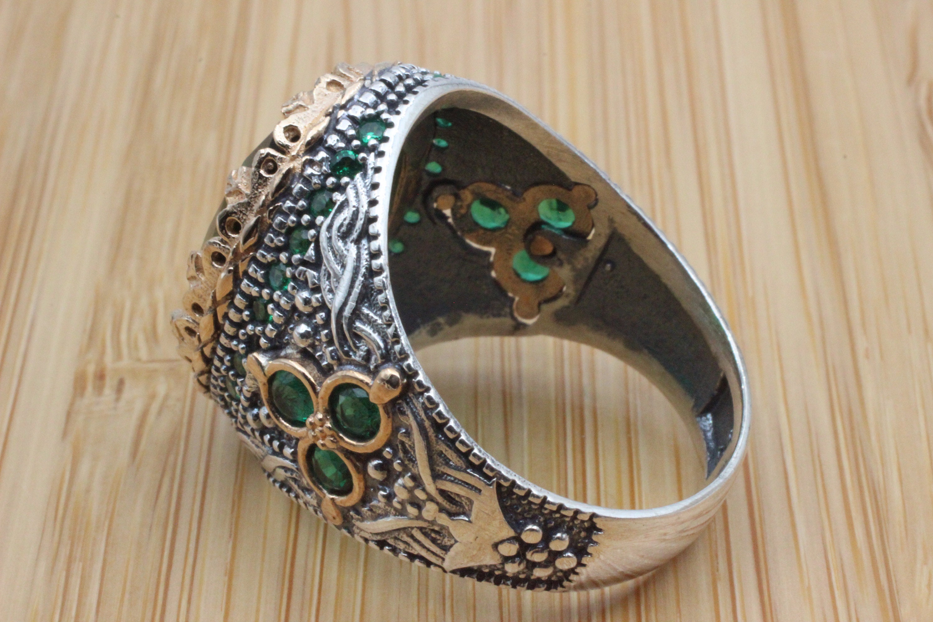 Emerald Men's Ring Handmade Ring Turkish Handmade Silver | Etsy