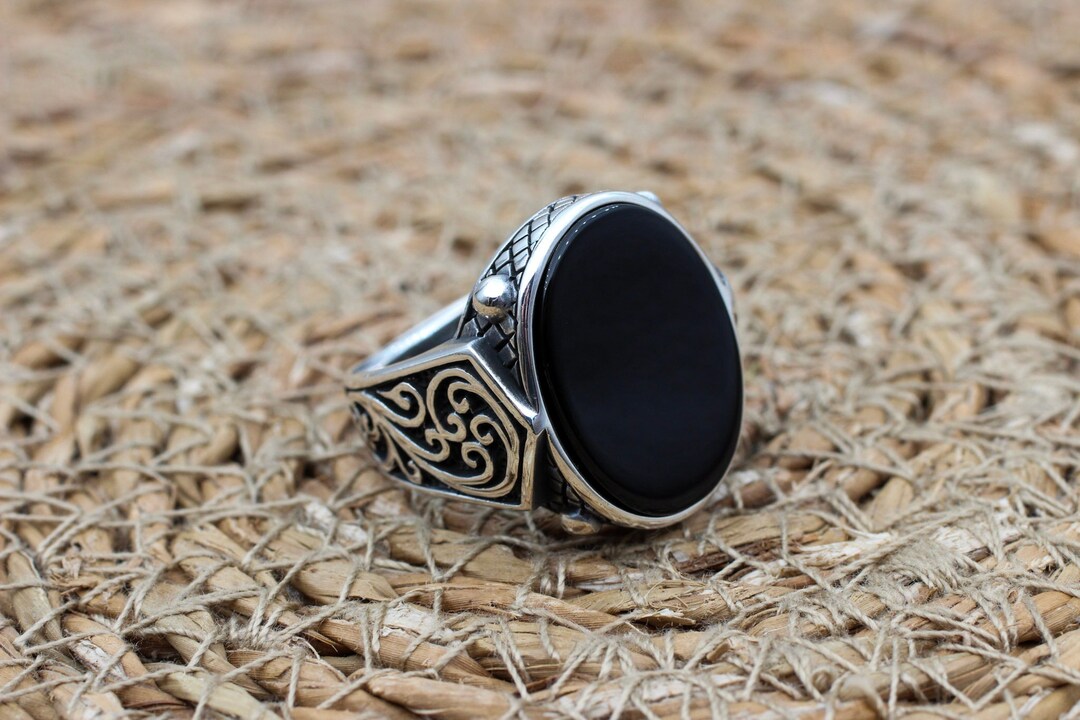 Onyx Bague Homme Orientale Bague Homme En Argent Faite Main, Bague