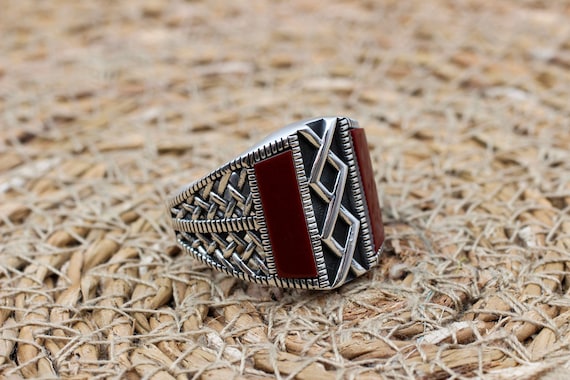 ハンドメイドの瑪瑙スターリングシルバーリング：オスマントルコの男性