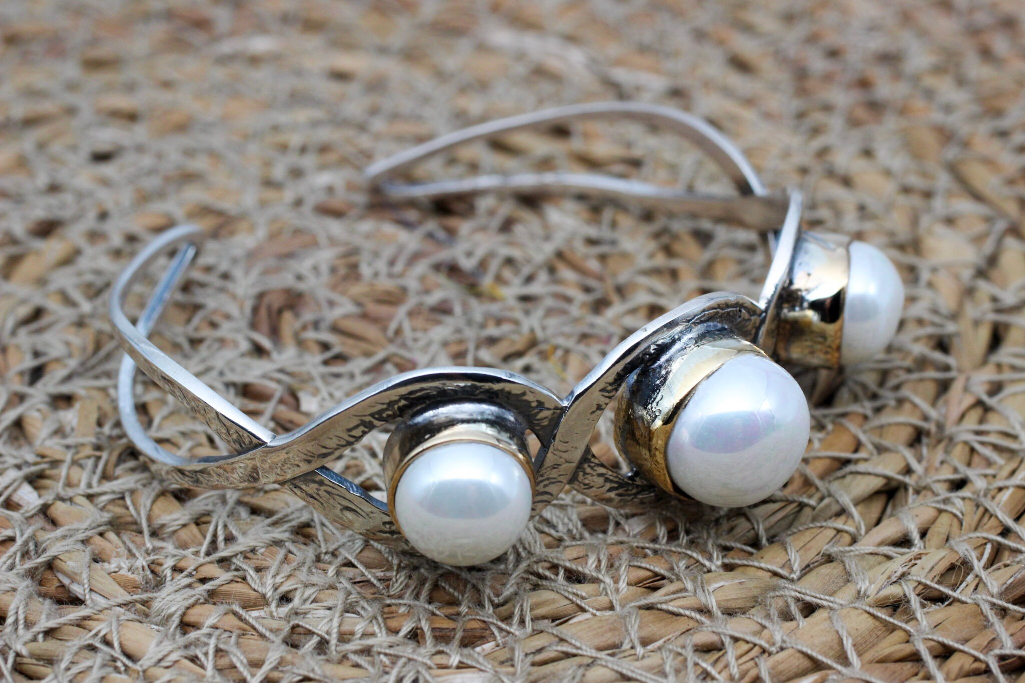 Pearl Bracelet, White Pearl Bracelet, Handmade Bracelet, Bangle Cuff, Turkish Handmade, Bangle Bracelet, Gift for Her, 925k Sterling Silver,