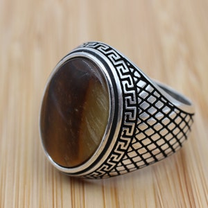 Men's Handmade Ring, Turkish Handmade Silver Men Ring, Ottoman Ring, Tiger Eye Ring, Men's Jewelry, Gift for Him, 925k Sterling Silver Ring image 3