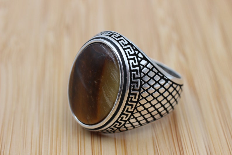 Men's Handmade Ring, Turkish Handmade Silver Men Ring, Ottoman Ring, Tiger Eye Ring, Men's Jewelry, Gift for Him, 925k Sterling Silver Ring image 3