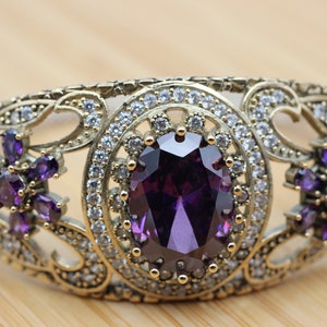 Amethyst Bracelet, Ottoman Bracelet, Handmade Bracelet, Bangle Cuff, Turkish Handmade, Bangle Bracelet, Gift for Her, 925k Sterling Silver