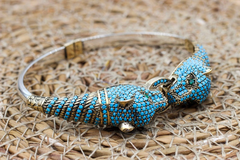 Turquoise Bracelet, Tiger Bracelet, Handmade Bracelet, Bangle Cuff, Turkish Handmade, Ottoman Bracelet, Gift For Her, 925k Sterling Silver image 1