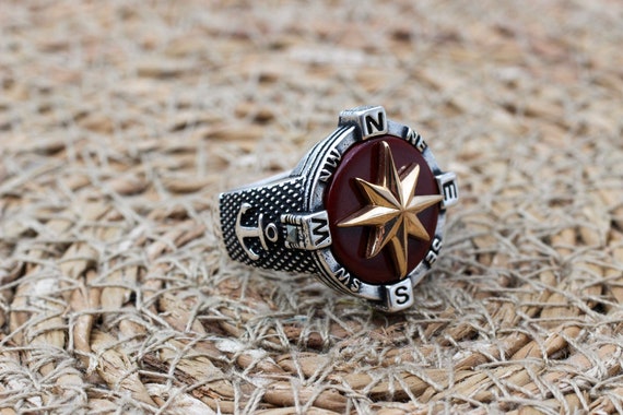 Bague fait main turque, bague boussole, bague pour homme faite