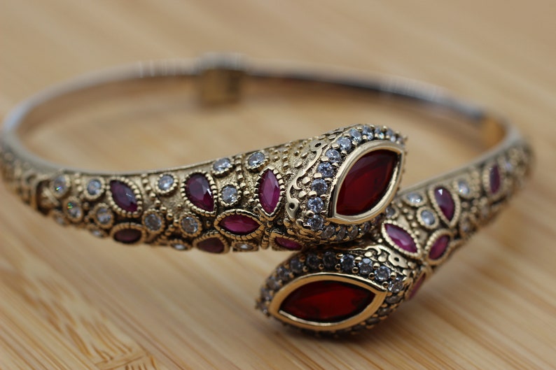 Ruby Bracelet, Ottoman Bracelet, Handmade Bracelet, Bangle Cuff, Bangle Bracelet, Turkish Handmade, Gift For Her, 925k Sterling Silver, Ruby image 2