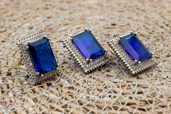 Set Di Zaffiri In Argento Sterling Fatto A Mano: Gioielli Con Pietre Baguette - Italia - Foto 5