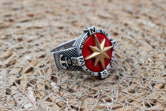 Bague fait main turque, bague boussole, bague pour homme faite