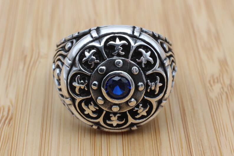 Gift for Him Men/'s Jewelry Ottoman Ring Turkish Handmade Silver Men Ring 925k Sterling Silver Ring Mens Handmade Ring Sapphire Ring