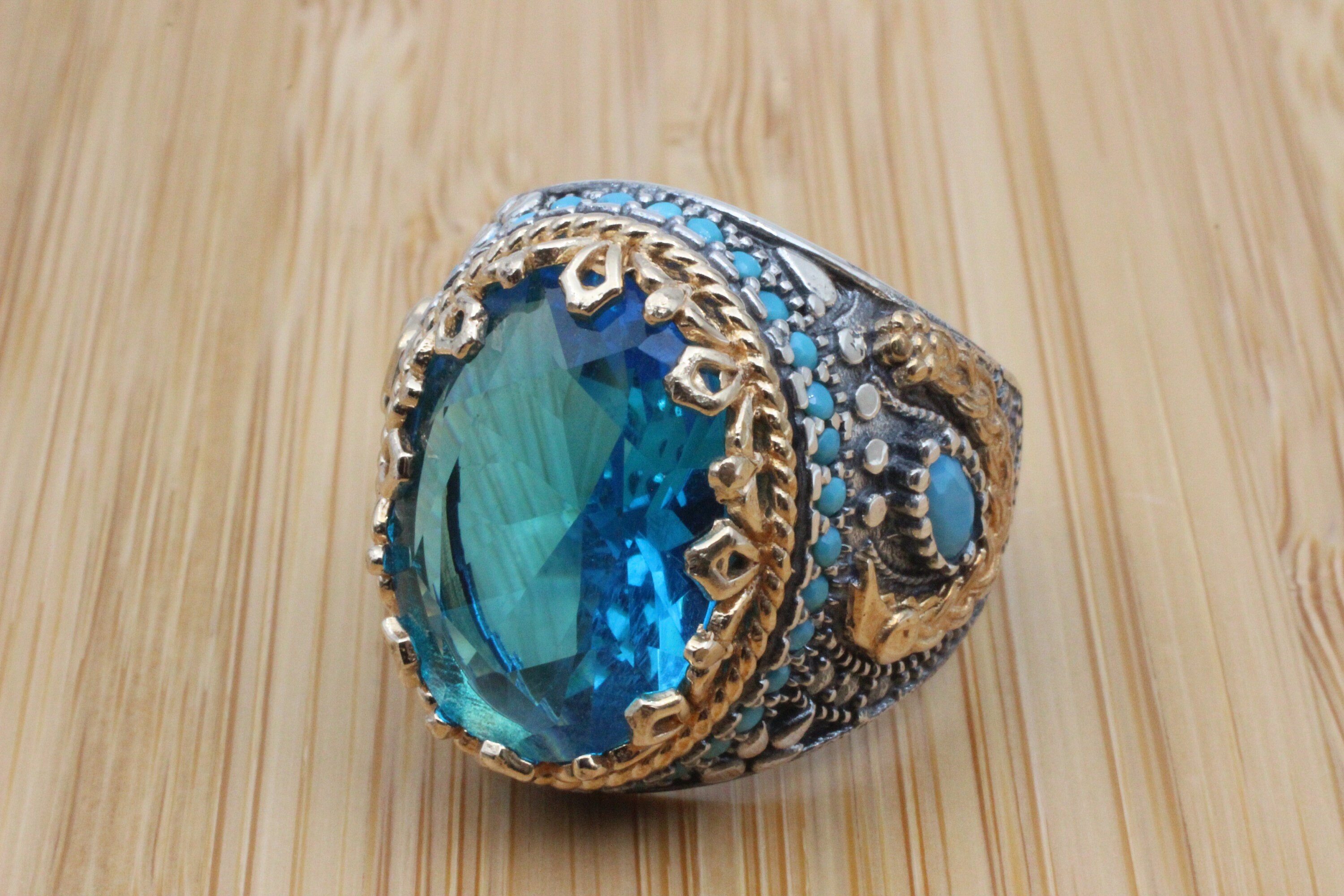 Aquamarine Men's Ring Mens Handmade Ring Turkish Etsy